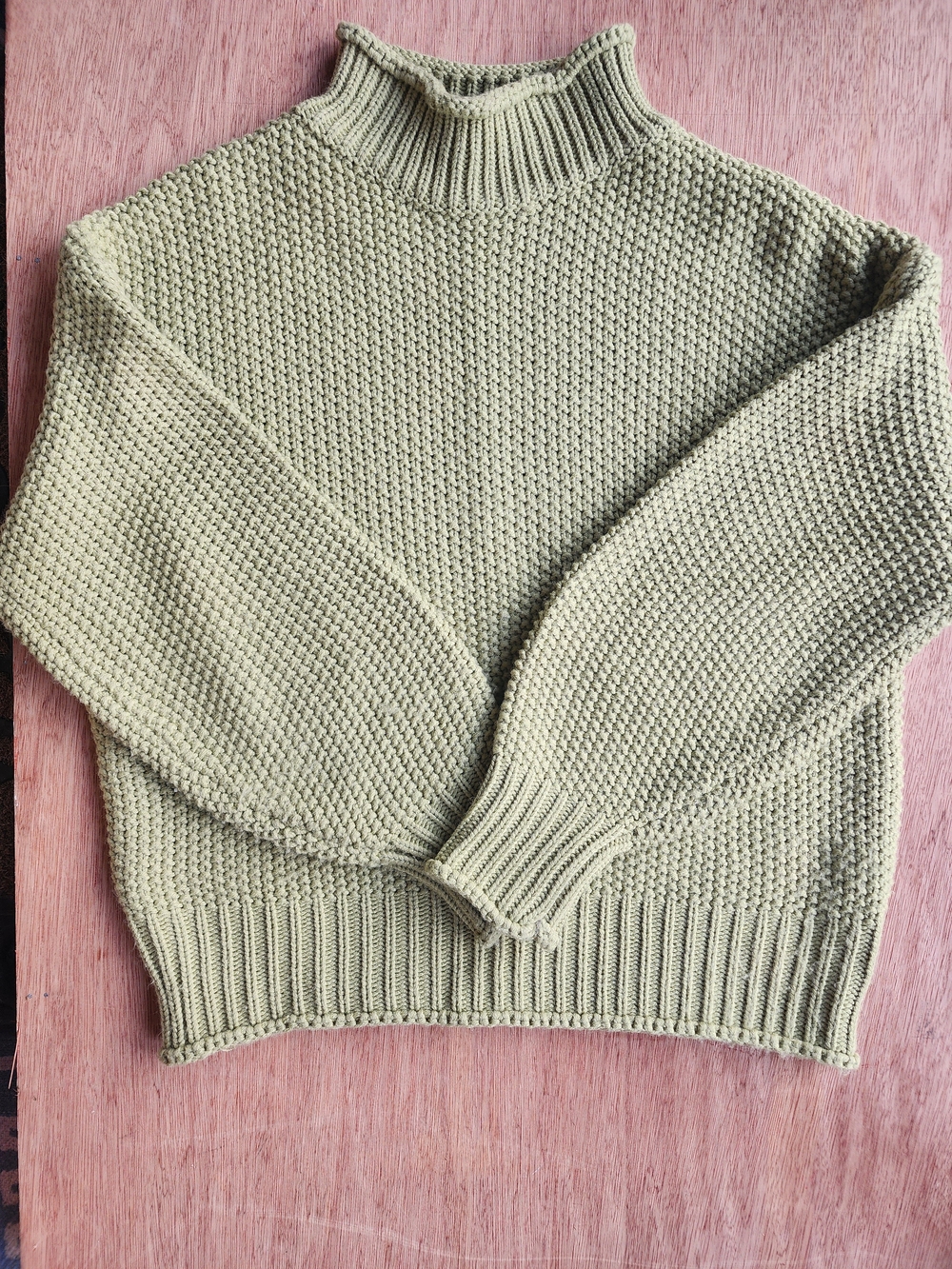 Chunky Sage Green Mock Neck Knit Pullover Sweater L
